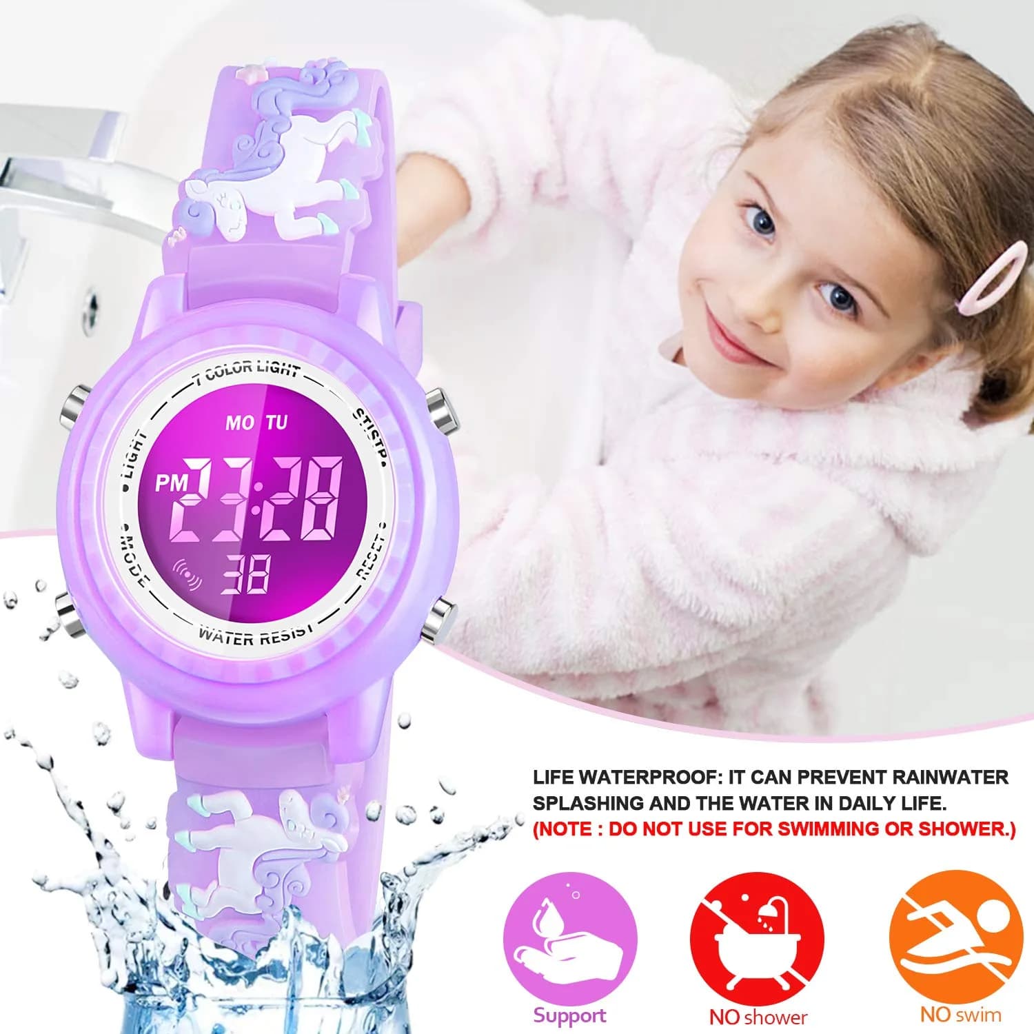Viposoon Unicorn Purple 3D Cartoon Watch for Girls 30mm (1.18 inches) | CE Certified Waterproof Kids Watch - view 4