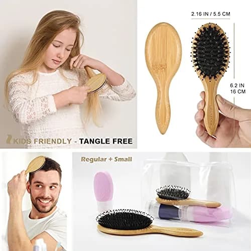 BESTOOL Boar Bristle Hair Brush Set (Regular & Small) | Detangles, Softens & Adds Shine thumbnail 5