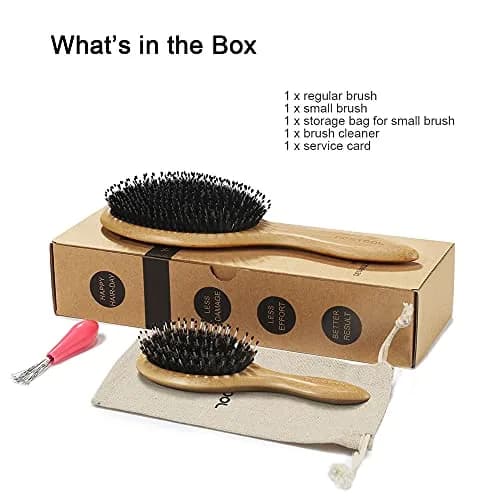 BESTOOL Boar Bristle Hair Brush Set (Regular & Small) | Detangles, Softens & Adds Shine thumbnail 6