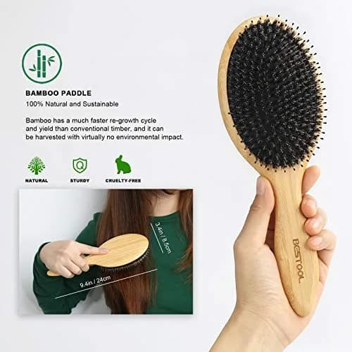 BESTOOL Boar Bristle Hair Brush Set (Regular & Small) | Detangles, Softens & Adds Shine thumbnail 3