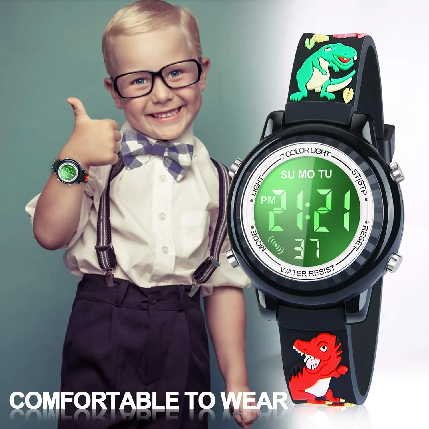 Viposoon 3D Cartoon Watch for Kids 30m (100ft) Waterproof | Easy Time Learning with 7-Color Backlight - view 5