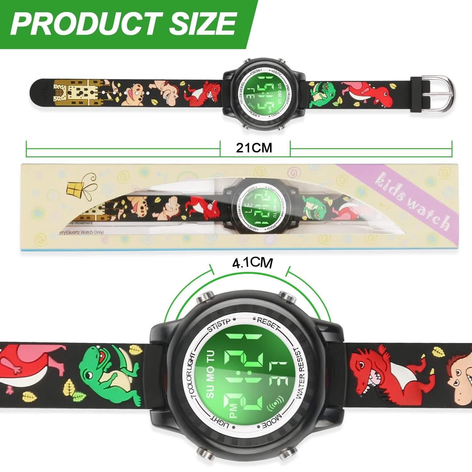 Viposoon 3D Cartoon Watch for Kids 30m (100ft) Waterproof | Easy Time Learning with 7-Color Backlight - view 6