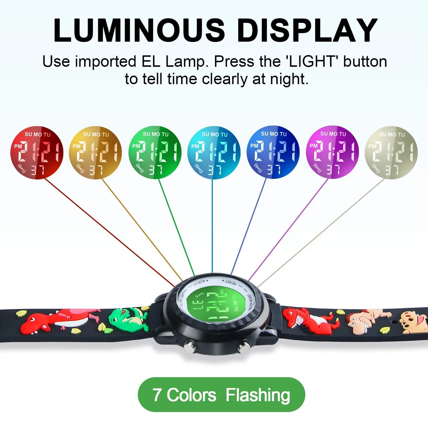 Viposoon 3D Cartoon Watch for Kids 30m (100ft) Waterproof | Easy Time Learning with 7-Color Backlight - view 3
