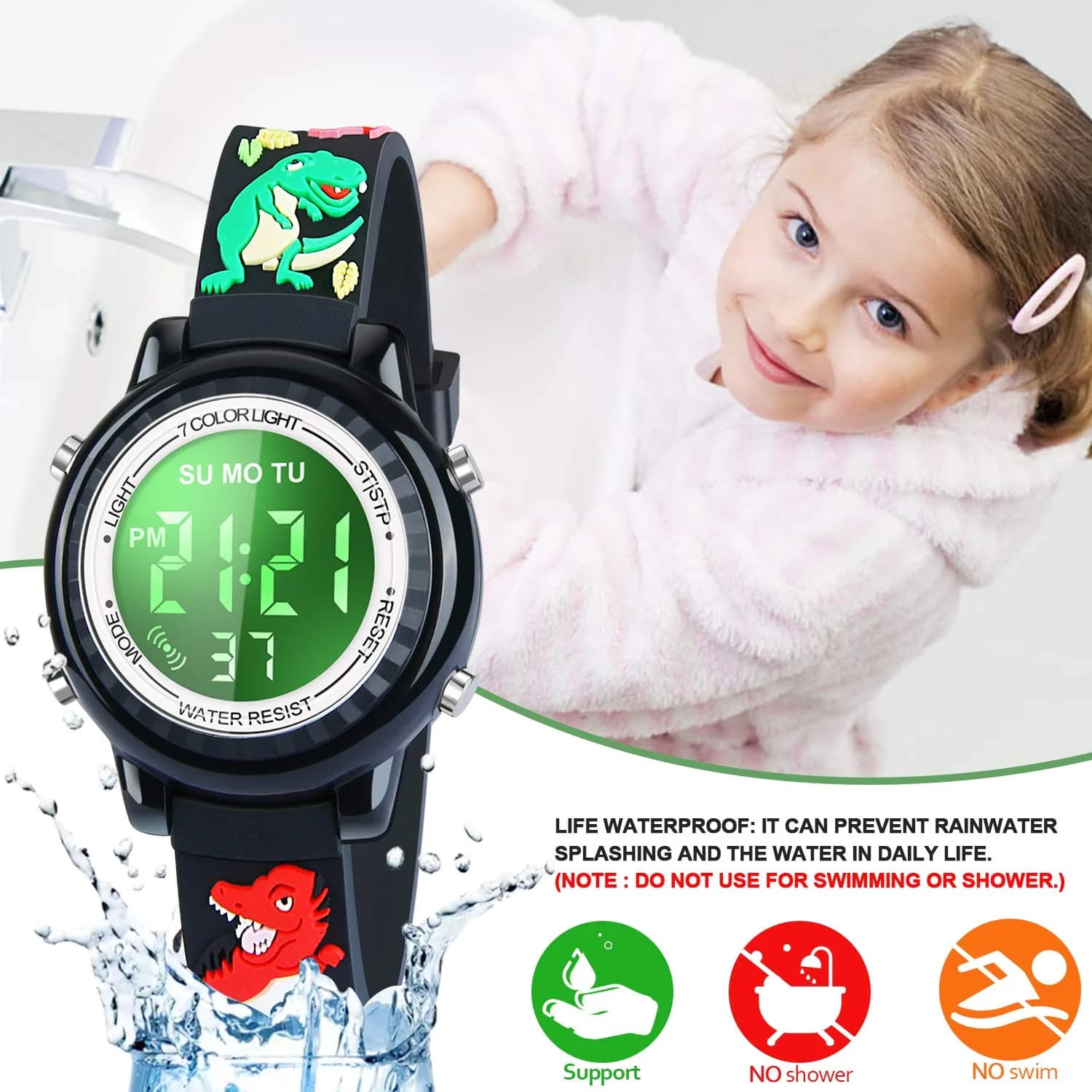 Viposoon 3D Cartoon Watch for Kids 30m (100ft) Waterproof | Easy Time Learning with 7-Color Backlight - view 4