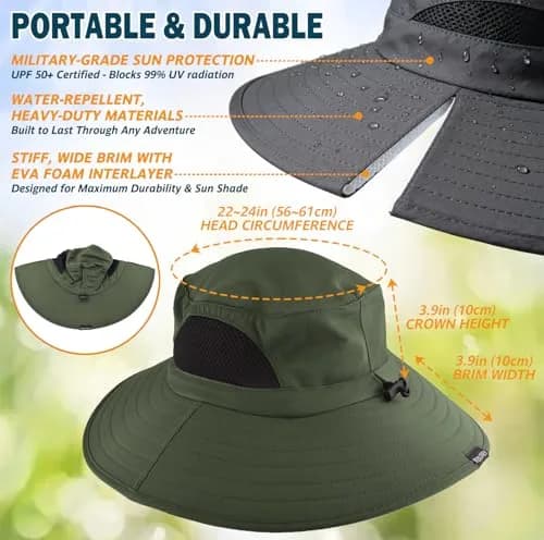 EINSKEY Wide Brim Sun Hat, UPF 50+ UV Protection Waterproof Packable Bucket Hat for Men & Women thumbnail 6