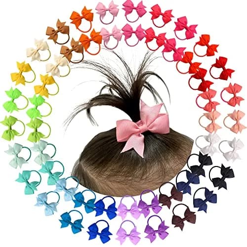 CÉLLOT Baby Hair Ties with Bows 50pc | Small 2 inch Baby Hair Ponytail Holders for Girls thumbnail 1