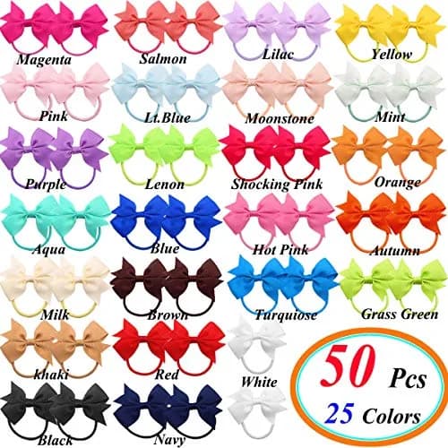 CÉLLOT Baby Hair Ties with Bows 50pc | Small 2 inch Baby Hair Ponytail Holders for Girls thumbnail 2