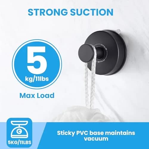 JOMOLA Matte Black 2PCS Stainless Steel Suction Cup Hook | Heavy Duty Vacuum Suction Cup Hooks for Bathroom, Kitchen, Living Room thumbnail 6