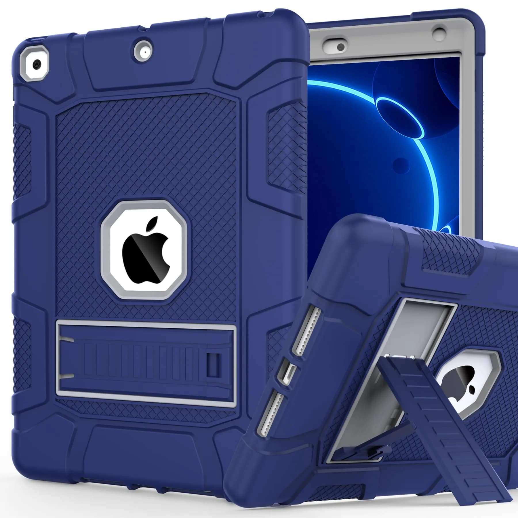 rantice iPad 9th/8th/7th Gen Case | Shockproof Rugged Drop Protection with Kickstand (10.2") — Navy Blue+Gray