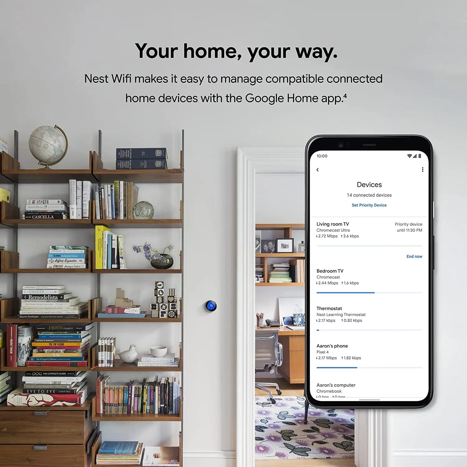Google Nest Wifi Router and 2 Points - WiFi Extender with Smart Speaker - Works with Google WiFi (3 Pack, Snow) - view 6