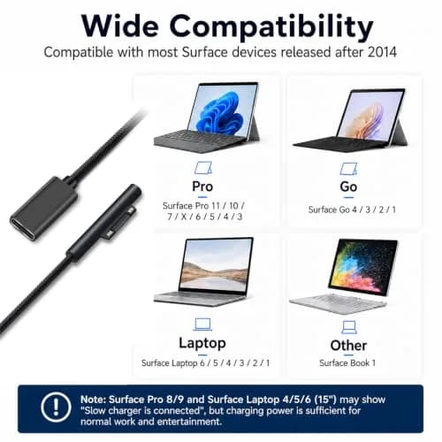 Sisyphy Surface Connect to USB-C Charging Cable 20cm (8in) Nylon | 45W PD Fast Charging for Surface Pro, Laptop, Go, Book thumbnail 3