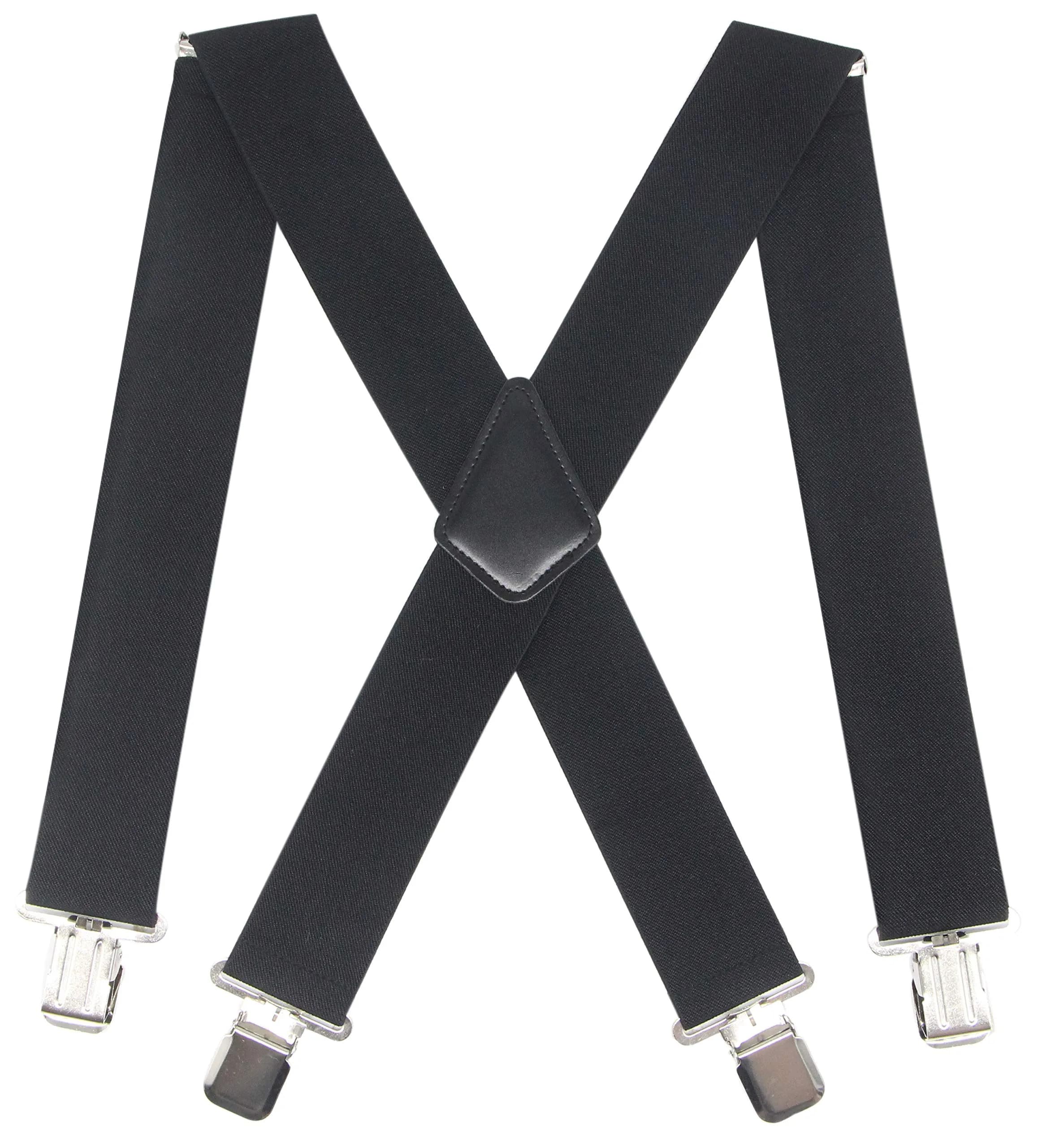 Timiot Mens 2 Inch Wide Suspenders Heavy Duty Clips Adjustable Elastic Big & Tall X-Back (Black) | Classic Style — Black