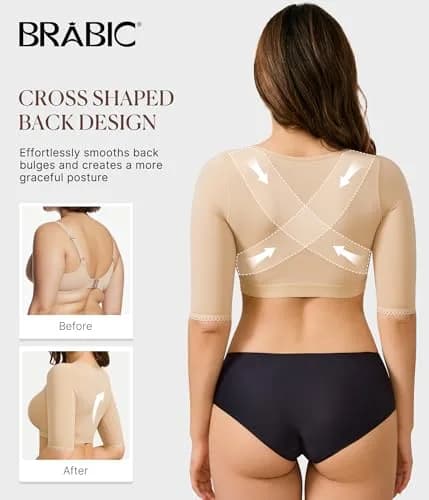 BRABIC Women's Post Surgery Arm Compression Shaper Top with Front Closure Bra - Beige, Medium | Slims Arms & Back, Improves Posture thumbnail 4