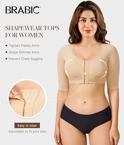 BRABIC Women's Post Surgery Arm Compression Shaper Top with Front Closure Bra - Beige, Medium | Slims Arms & Back, Improves Posture thumbnail 2