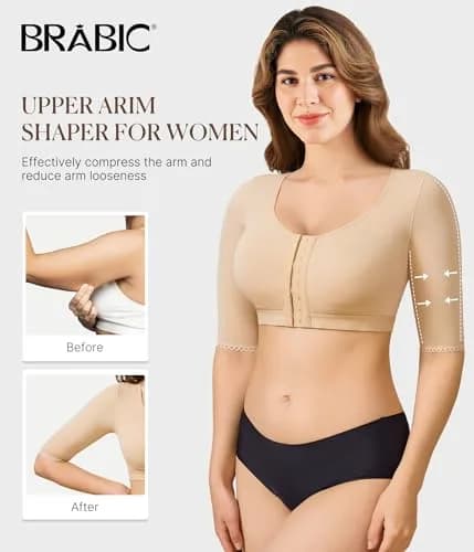 BRABIC Women's Post Surgery Arm Compression Shaper Top with Front Closure Bra - Beige, Medium | Slims Arms & Back, Improves Posture thumbnail 3