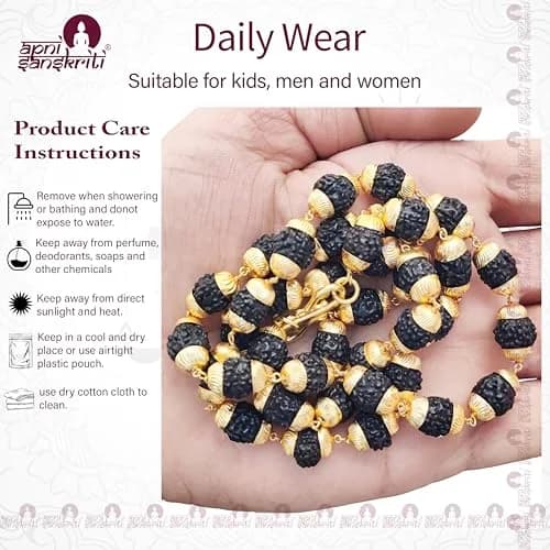 Apnisanskriti Black Rudraksha Mala with Golden Cap, 7-8mm Oval Beads | 109 Beads, 50g thumbnail 2
