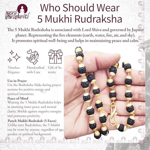 Apnisanskriti Black Rudraksha Mala with Golden Cap, 7-8mm Oval Beads | 109 Beads, 50g thumbnail 3