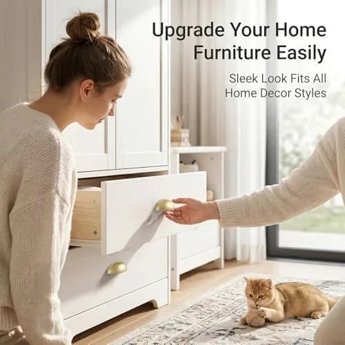 Goldenwarm Light Brass Bin Cup Pulls 3in Hole Centers | Modern Kitchen Hardware (70-120 chars) thumbnail 4