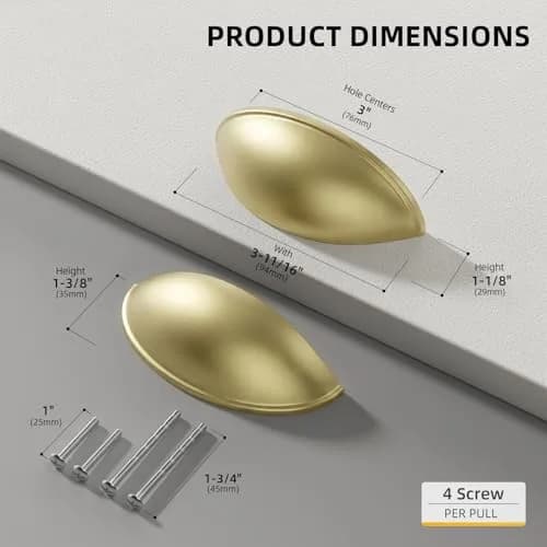 Goldenwarm Light Brass Bin Cup Pulls 3in Hole Centers | Modern Kitchen Hardware (70-120 chars) thumbnail 2