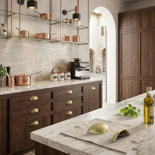 Goldenwarm Light Brass Bin Cup Pulls 3in Hole Centers | Modern Kitchen Hardware (70-120 chars) thumbnail 3