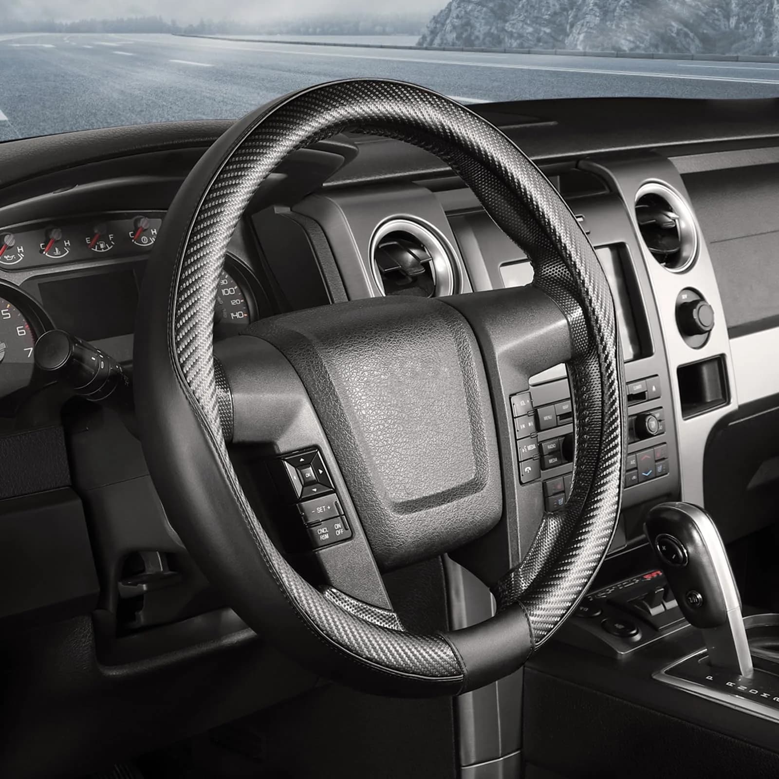 SEG Direct Steering Wheel Cover 15.5"-16" Heavy-Duty, Black Carbon Fiber | Microfiber Leather, Non-Slip, Easy Install
