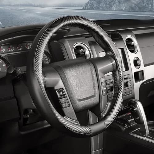 SEG Direct Steering Wheel Cover 15.5"-16" Heavy-Duty, Black Carbon Fiber | Microfiber Leather, Non-Slip, Easy Install thumbnail 1