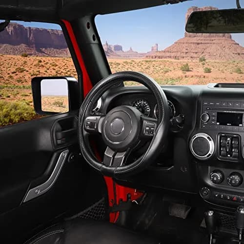 SEG Direct Steering Wheel Cover 15.5"-16" Heavy-Duty, Black Carbon Fiber | Microfiber Leather, Non-Slip, Easy Install thumbnail 5