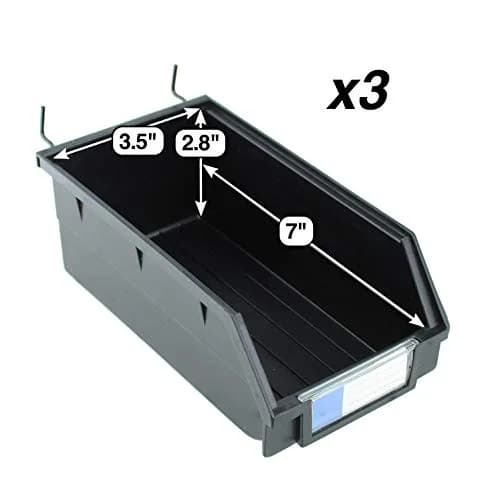Right Arrange Pegboard Bins 3 Pack Black | Heavy Duty Metal Hooks for Standard Peg Boards thumbnail 2
