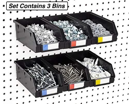 Right Arrange Pegboard Bins 3 Pack Black | Heavy Duty Metal Hooks for Standard Peg Boards thumbnail 3