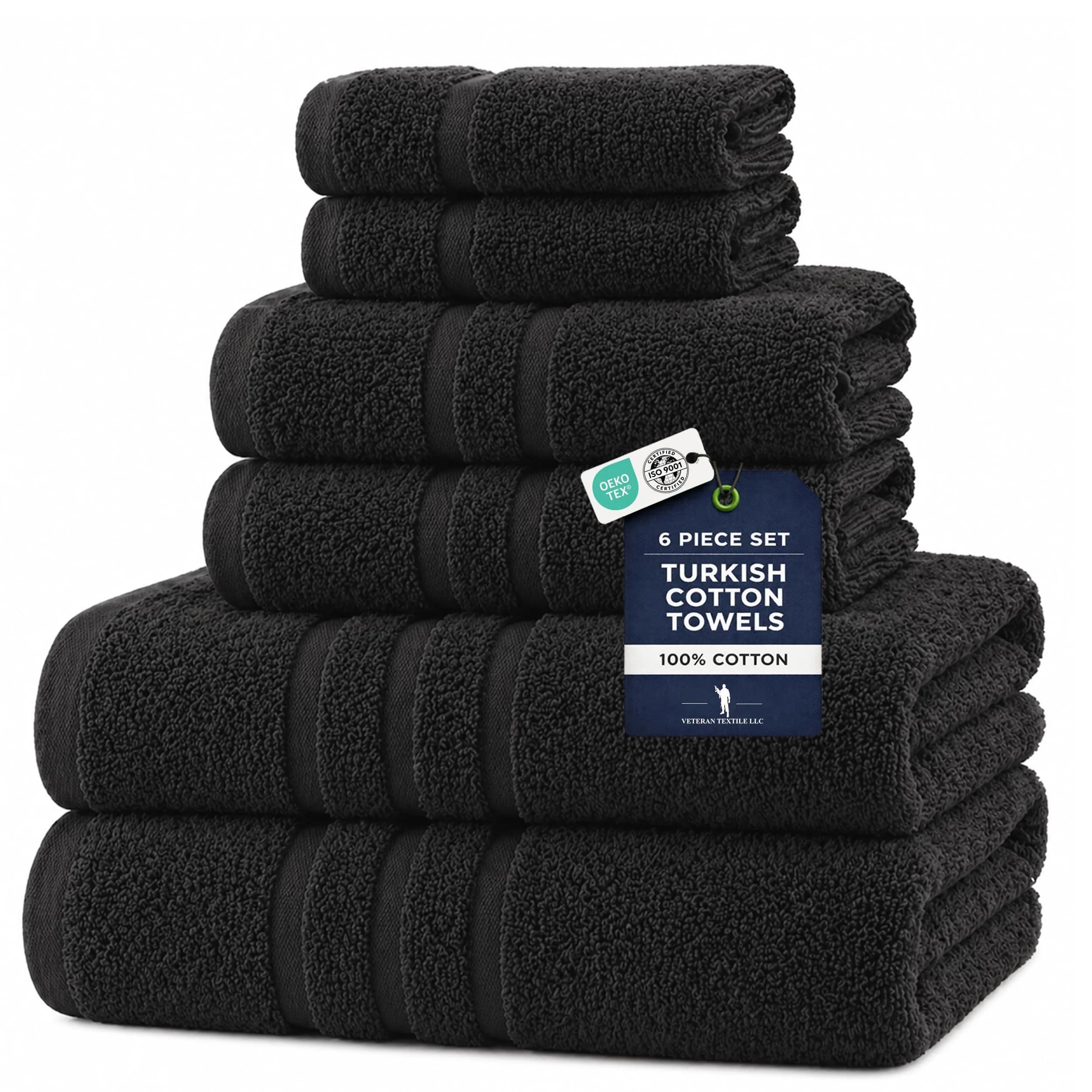 Veteran Textile Towels Luxury Turkish Cotton Towel Set 6 Pieces | Soft, Absorbent & Quick-Drying for Bathroom & Kitchen