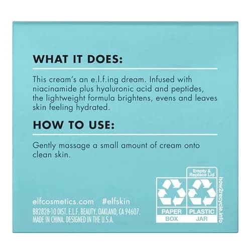 e.l.f. SKIN Holy Hydration! Face Cream with Hyaluronic Acid, Fragrance Free, Niacinamide & Peptides, 50ml (1.7 Fl Oz) | Nourishing Moisturizer for All Skin Types thumbnail 7