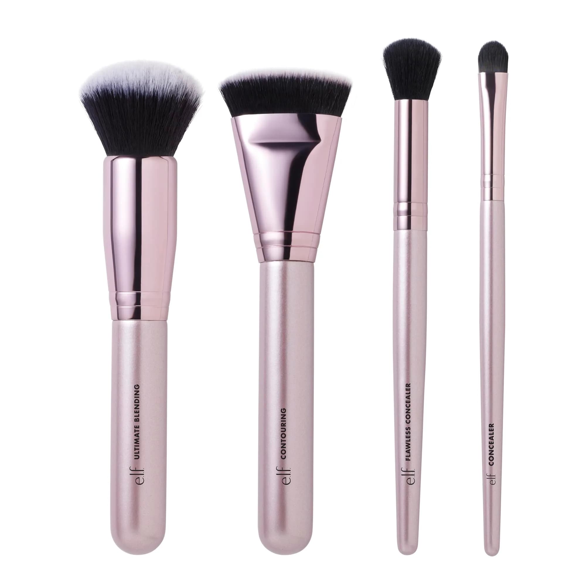 e.l.f. Complexion Perfection Brush Kit, 4-Piece Makeup Brush Set, Brushes For Foundations & Concealers, Vegan & Cruelty-Free | Flawless Finish — Black