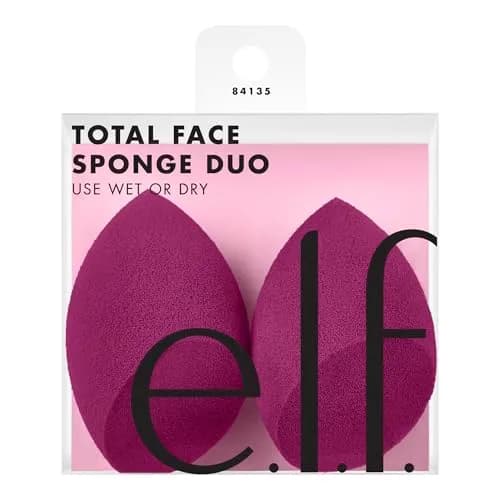 e.l.f. Total Face Sponge Duo Plush Pink 2 Count | Multi-Sided Latex-Free Makeup Sponges For Easy Blending thumbnail 1