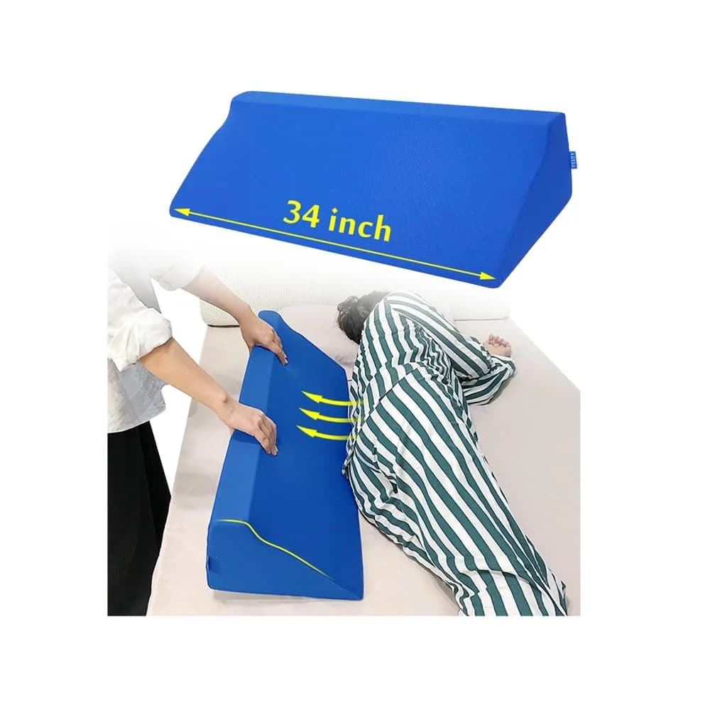 AOSSA Wedge Pillow for Sleeping, Foam Body Positioning Wedges for Bed Adults, 34" Long Inclined Sleepers Cushion for Pressure Ulcer, Bed Sores Treatment, Turning Large Body Nursing Wedge Pillow (Blue)