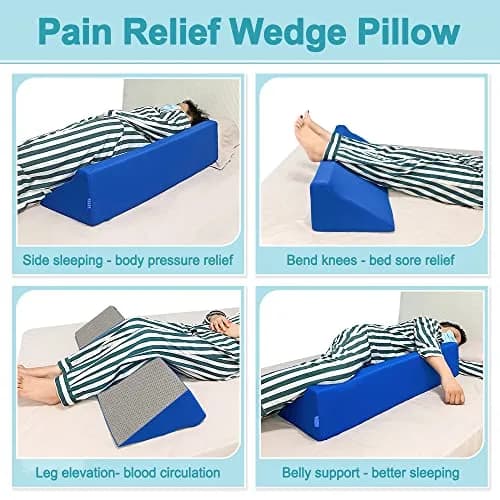 AOSSA Wedge Pillow for Sleeping, Foam Body Positioning Wedges for Bed Adults, 34" Long Inclined Sleepers Cushion for Pressure Ulcer, Bed Sores Treatment, Turning Large Body Nursing Wedge Pillow (Blue) thumbnail 4