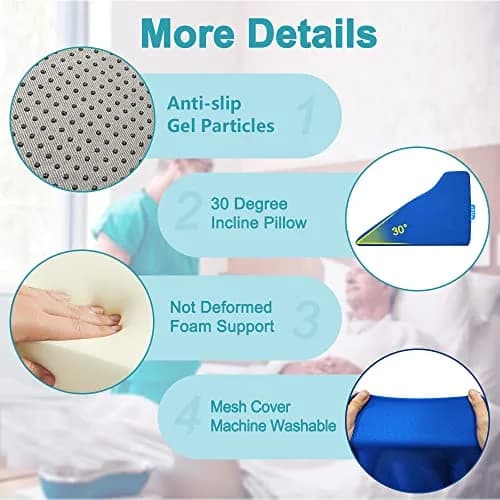 AOSSA Wedge Pillow for Sleeping, Foam Body Positioning Wedges for Bed Adults, 34" Long Inclined Sleepers Cushion for Pressure Ulcer, Bed Sores Treatment, Turning Large Body Nursing Wedge Pillow (Blue) thumbnail 5