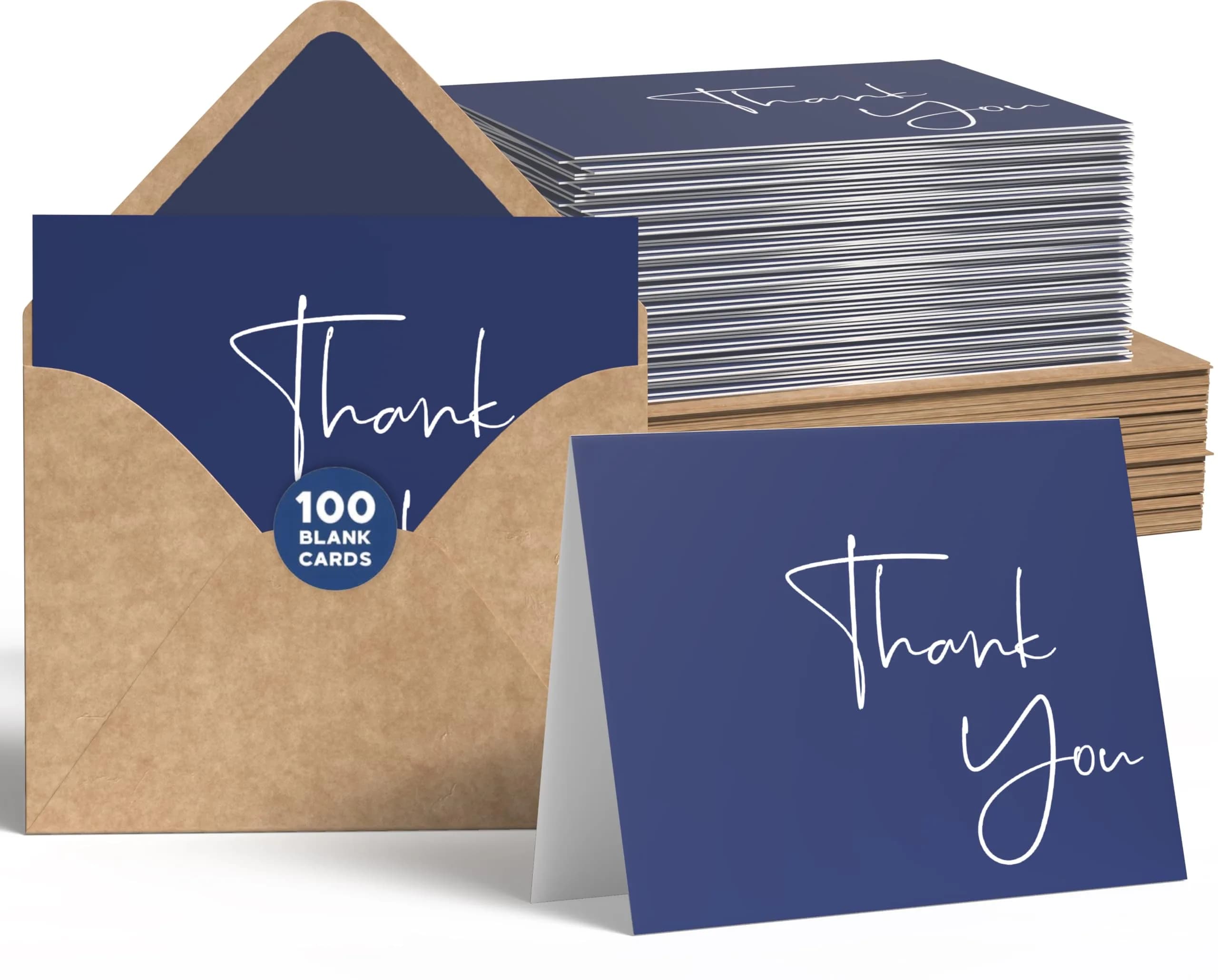 VNS Creations Thank You Cards With Envelopes - 100 Pack 4 x 6 Inch | Navy Blue - main product image