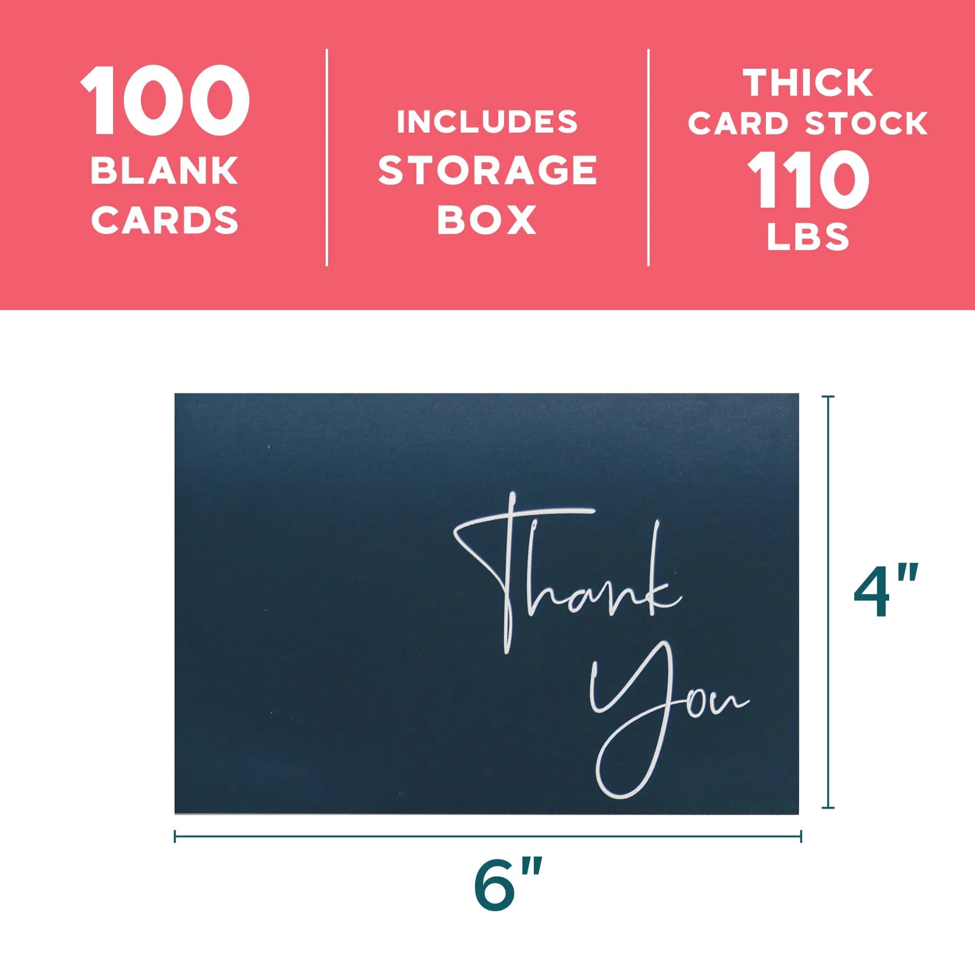 VNS Creations Thank You Cards With Envelopes - 100 Pack 4 x 6 Inch | Navy Blue - view 5