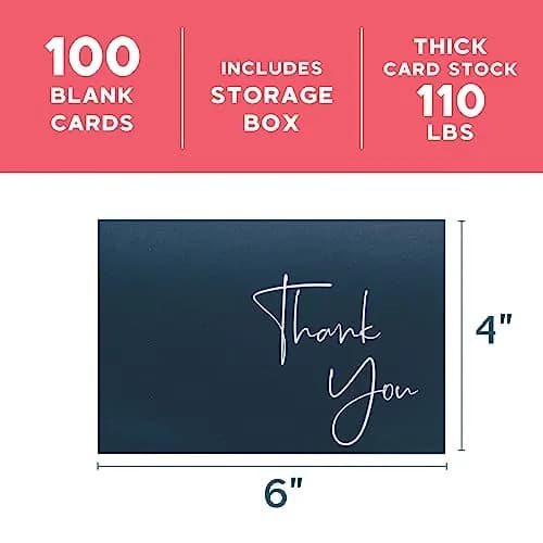 VNS Creations Thank You Cards With Envelopes - 100 Pack 4 x 6 Inch | Navy Blue thumbnail 5