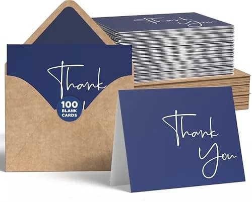 VNS Creations Thank You Cards With Envelopes - 100 Pack 4 x 6 Inch | Navy Blue thumbnail 1