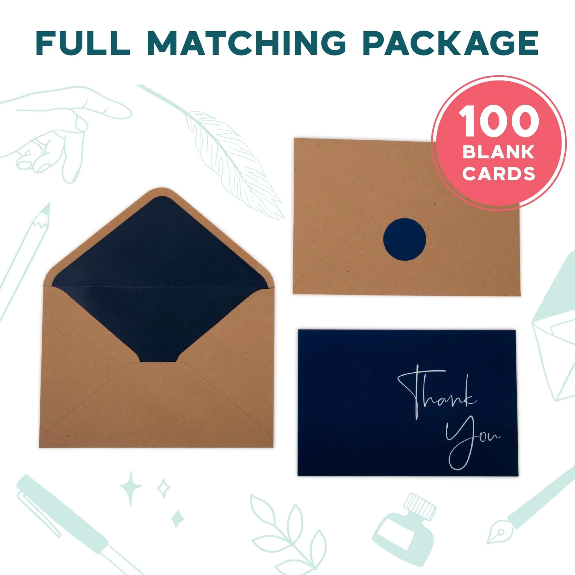 VNS Creations Thank You Cards With Envelopes - 100 Pack 4 x 6 Inch | Navy Blue - view 3