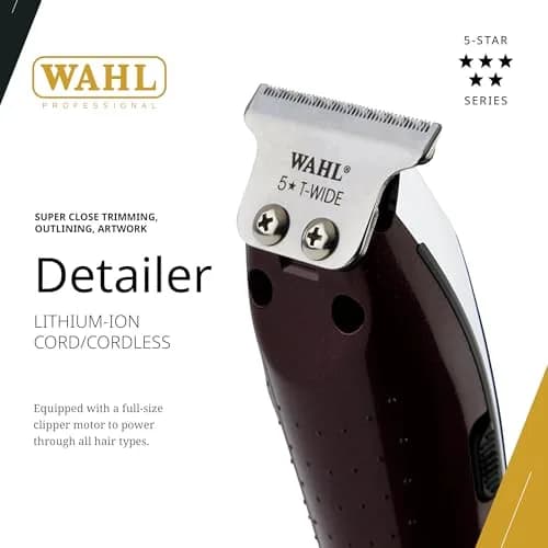 Wahl Professional 5 Star Cordless Detailer Li Trimmer, Chrome & Burgundy | Precision for Barbers & Stylists thumbnail 2