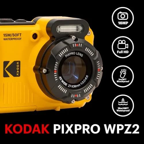 KODAK PIXPRO WPZ2 Waterproof Digital Camera - 16MP, 4X Optical Zoom, Yellow | 15m Waterproof, 1080p HD Video thumbnail 2