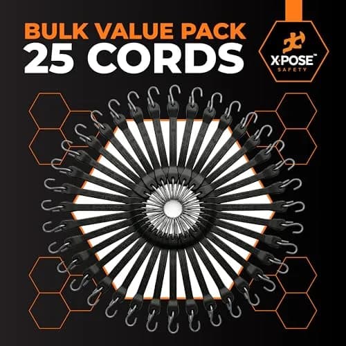 Xpose Safety Rubber Bungee Cords with Hooks 25 Pack 31 Inch (47 Inch Max Stretch) | Heavy-Duty Tie Down Straps for Cargo, Tarps, Motorcycles thumbnail 6