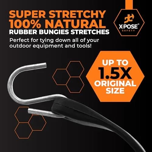 Xpose Safety Black Rubber Bungee Cords with Hooks 10 Pack 41 Inch (104 cm) | Heavy-Duty Tie Down Straps thumbnail 4