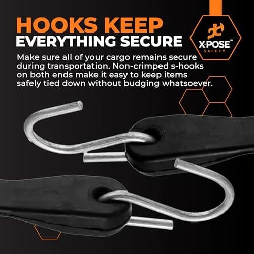 Xpose Safety Black 10 Pack 21 Inch Rubber Bungee Cords with Hooks | Heavy-Duty Tie Down Straps for Cargo & Outdoor Use thumbnail 5
