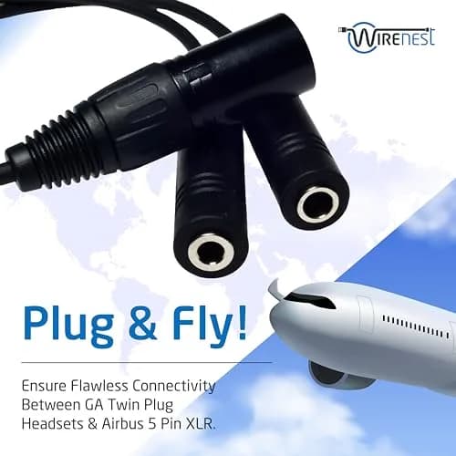 Wirenest GA Twin Plug to Airbus 5 Pin XLR Headset Adapter - Dual General Aviation PJ-055 (.206″) & PJ-068 (.25″) Jacks | Compatible with Major Pilot Headsets thumbnail 2