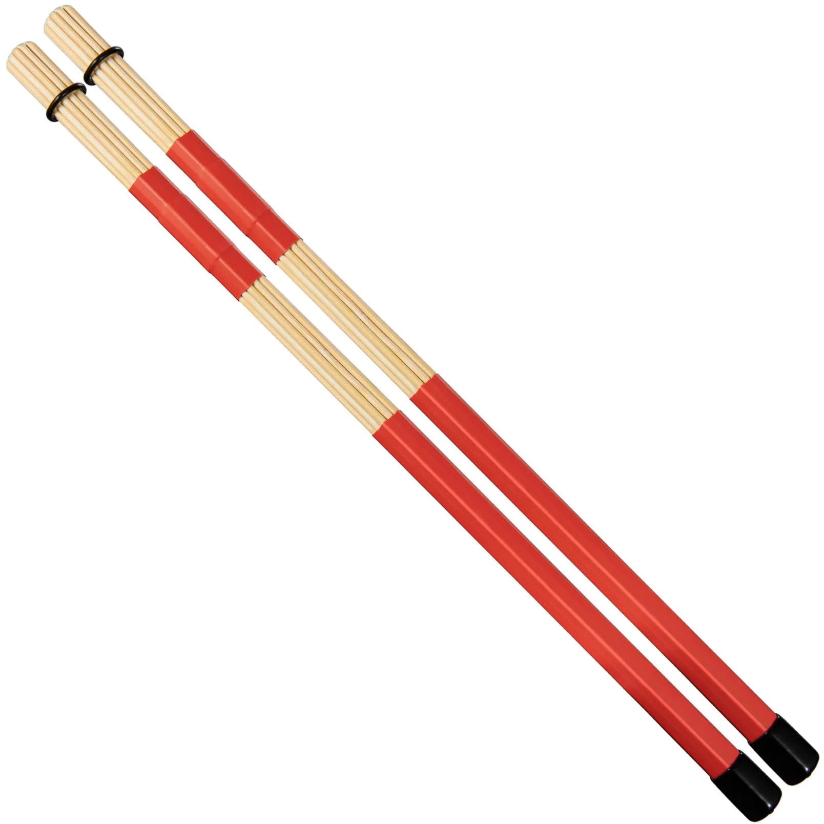LALAOKS Red Bamboo Drumsticks Pair | Natural Bamboo & Rubber, Skewed Tips for Jazz & Folk Music — Red