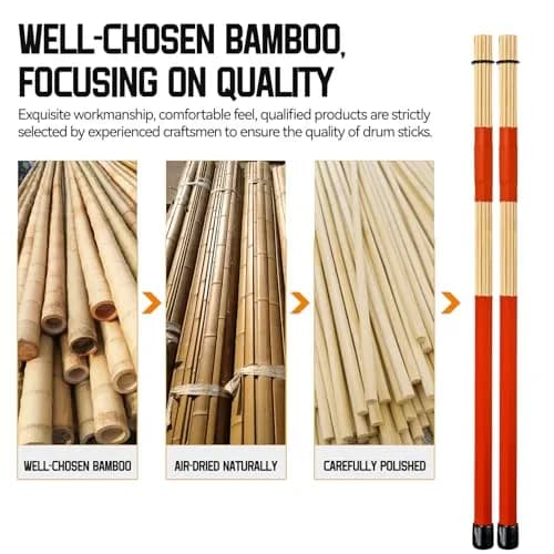 LALAOKS Red Bamboo Drumsticks Pair | Natural Bamboo & Rubber, Skewed Tips for Jazz & Folk Music thumbnail 4