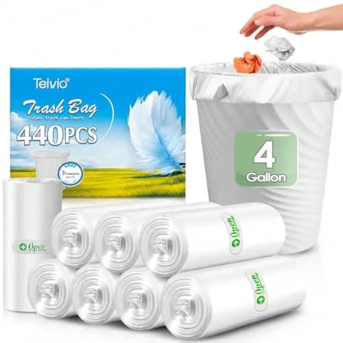 Teivio Small Clear Trash Bags 4 Gallon 440 Count | Value Pack Waste Bags thumbnail 1